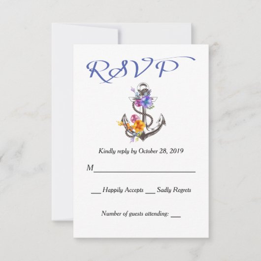 Nautical RSVP Boat Anchor Floral Blue Response (Voorkant)