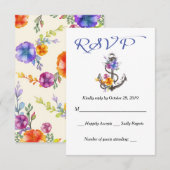 Nautical RSVP Boat Anchor Floral Blue Response Kaartje (Voorkant / Achterkant)