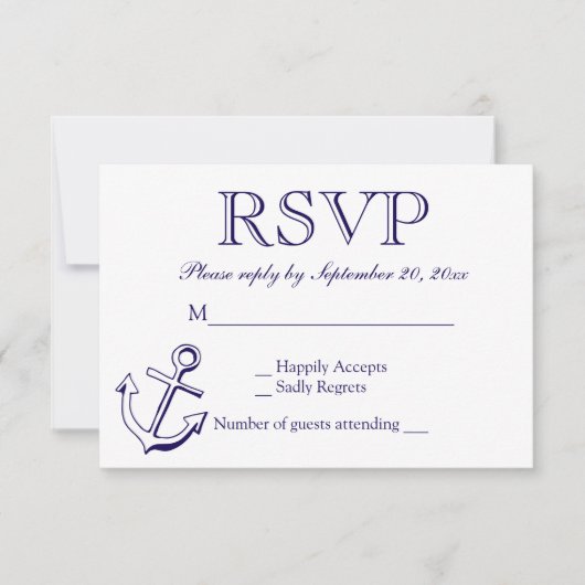 Nautical RSVP Navy Blue Anchor Wedding Party (Voorkant)