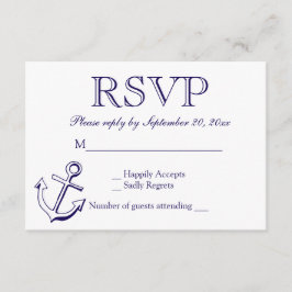 Nautical RSVP Navy Blue Anchor Wedding Party Kaartje