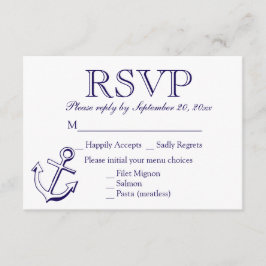 Nautical RSVP Navy Blue Anchor Wedding Party Kaartje