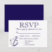Nautical RSVP Navy Blue Anchor Wedding Party Kaartje (Voorkant / Achterkant)