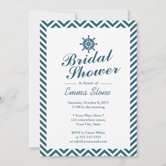 Nautical Rudder Blue Chevron Stripes Vrijgezellenf Kaart (Voorkant)