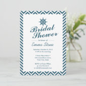 Nautical Rudder Blue Chevron Stripes Vrijgezellenf Kaart (Staand voorkant)