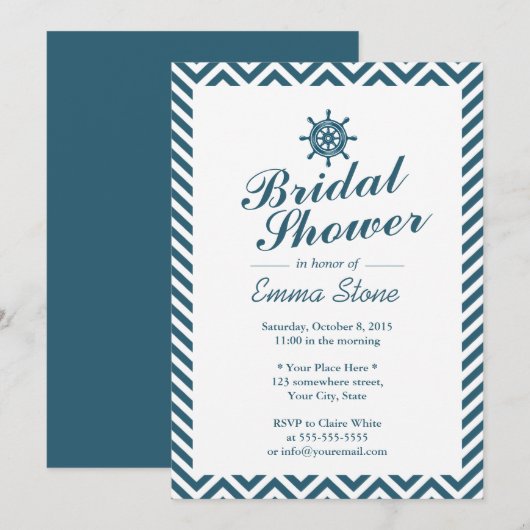 Nautical Rudder Blue Chevron Stripes Vrijgezellenf Kaart (Voorkant / Achterkant)