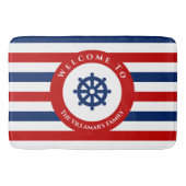 Nautical Rudder Navy Blue Red Stripes Badmat (Voorkant)