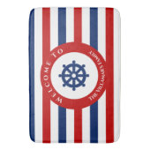 Nautical Rudder Navy Blue Red Stripes Badmat (Voorkant Verticaal)