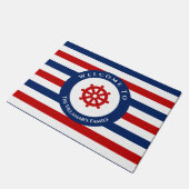 Nautical Rudder Navy Blue Red Stripes Deurmat (Schuin)