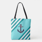 Nautical rustand/marine knot/aqua/white stripe tote bag (Achterkant)