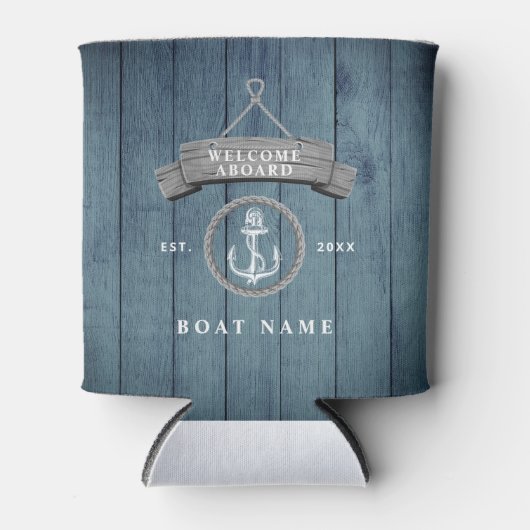 Nautical rustic boot name  ankertouw kan blikjeskoeler (Voorkant)