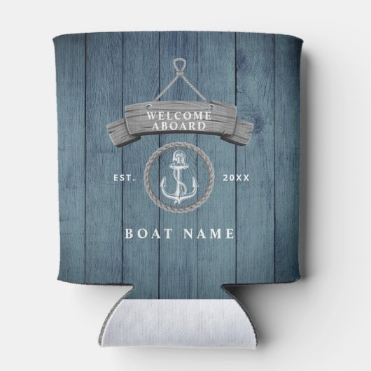 Nautical rustic boot name  ankertouw kan blikjeskoeler (Achterkant)
