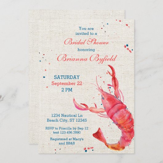 Nautical Rustic Lobster Bruids Douche Uitnodiging (Voorkant / Achterkant)