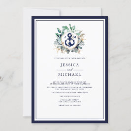 Nautical Rustic Waterverf Navy Anchor Wedding Kaart