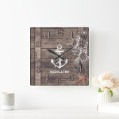 Nautical Rustic Wood Vierkante Klok (Huis)