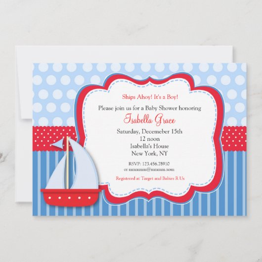 Nautical Saiboot Baby Shower Invitaties Kaart (Voorkant)