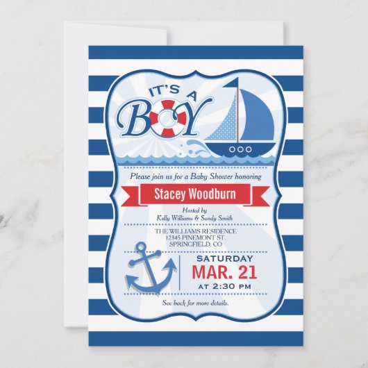 Nautical Sail Boat Baby shower Kaart (Voorkant)