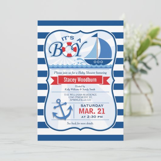 Nautical Sail Boat Baby shower Kaart (Staand voorkant)