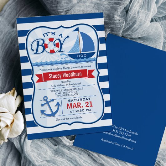 Nautical Sail Boat Baby shower Kaart