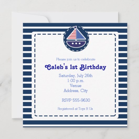 Nautical Sail Boat Baby shower Verjaardagsuitnodig Kaart (Voorkant)