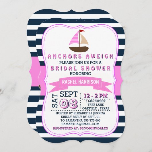 Nautical Sail Boat Beach Bridal Shower Invitations Kaart (Voorkant / Achterkant)