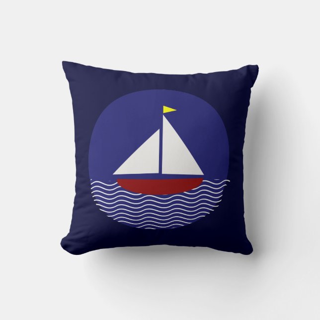 Nautical Sail Boat Red en Blue Sierkussen (Voorkant)