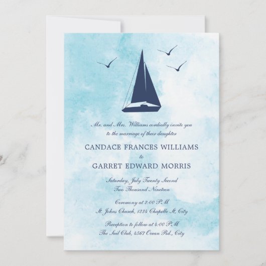 Nautical Sail Boat Wedding Kaart (Voorkant)