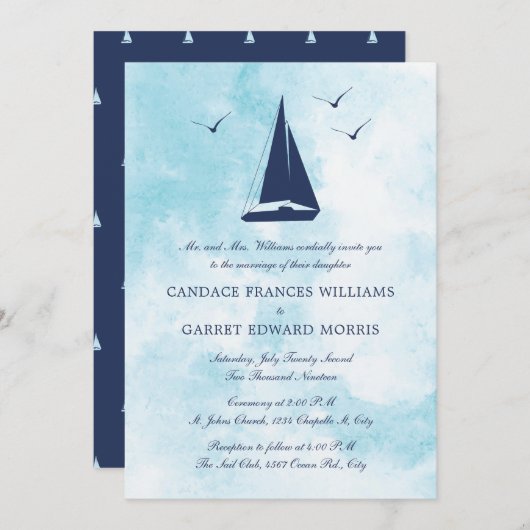 Nautical Sail Boat Wedding Kaart (Voorkant / Achterkant)