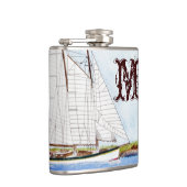 Nautical Sail Boat Zee Ocea Monogram Whiskeyfles Heupfles (Rechts)