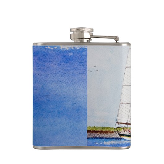 Nautical Sail Boat Zee Ocea Monogram Whiskeyfles Heupfles (Achterkant)