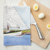 Nautical Sail Boat Zee Ocean Kitchen Dish Towel Theedoek (Quarter Fold)