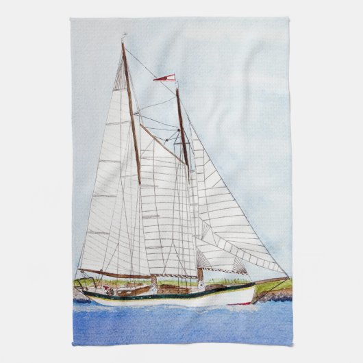 Nautical Sail Boat Zee Ocean Kitchen Dish Towel Theedoek (Verticaal)