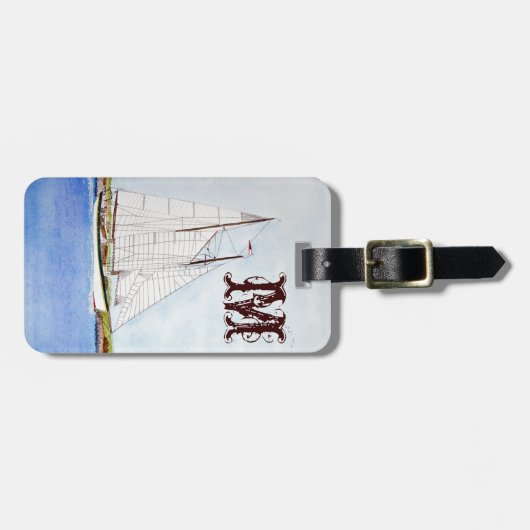Nautical Sail Boat Zee Ocean Monogram Bagagelabel (Voorkant horizontaal)