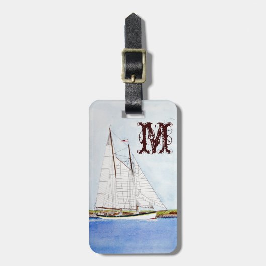Nautical Sail Boat Zee Ocean Monogram Bagagelabel (Voorkant verticaal)