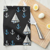 Nautical Sail Boats and Anchors Kitchen Towel Theedoek (Quarter Fold)