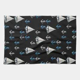 Nautical Sail Boats and Anchors Kitchen Towel Theedoek