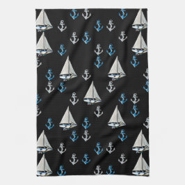 Nautical Sail Boats and Anchors Kitchen Towel Theedoek