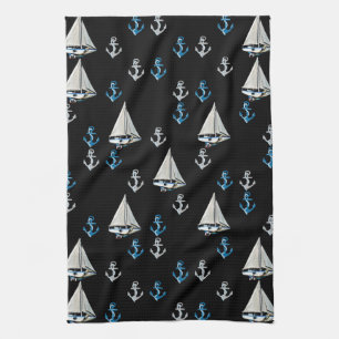 Nautical Sail Boats and Anchors Kitchen Towel Theedoek