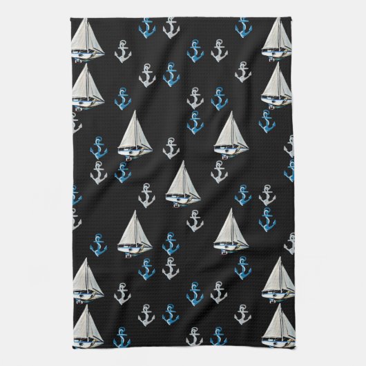 Nautical Sail Boats and Anchors Kitchen Towel Theedoek (Verticaal)