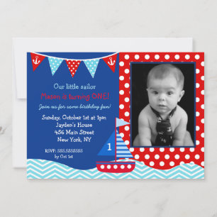 Nautical Sailboat 1st Birthday Party nodigt uit Kaart