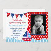 Nautical Sailboat 1st Birthday party Uitnodiging (Voorkant / Achterkant)
