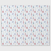 Nautical Sailboat Anchor Zee Gull Lighthouse Ocean Cadeaupapier (Vlak)