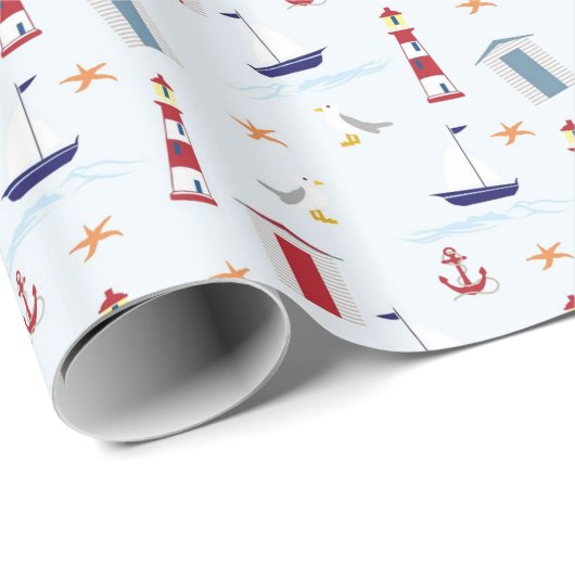 Nautical Sailboat Anchor Zee Gull Lighthouse Ocean Cadeaupapier (Rol Hoek)