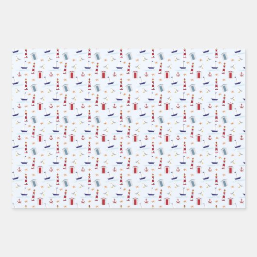 Nautical Sailboat Anchor Zee Gull Lighthouse Ocean Inpakpapier Vel (Voorkant 2)