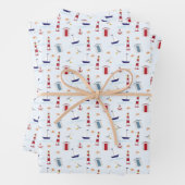 Nautical Sailboat Anchor Zee Gull Lighthouse Ocean Inpakpapier Vel (In situ)