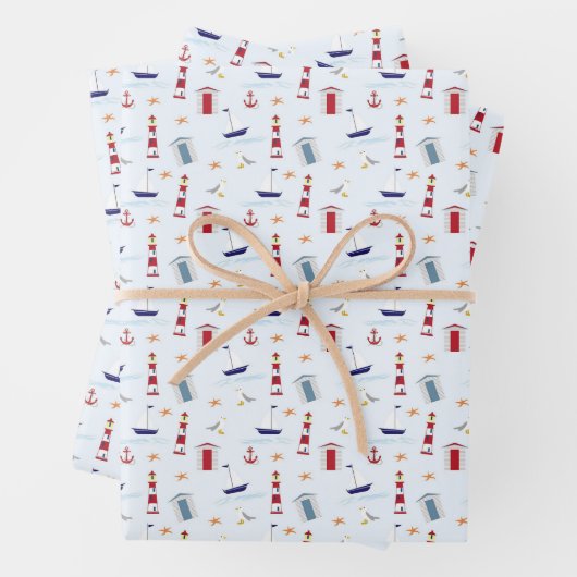 Nautical Sailboat Anchor Zee Gull Lighthouse Ocean Inpakpapier Vel (In situ)