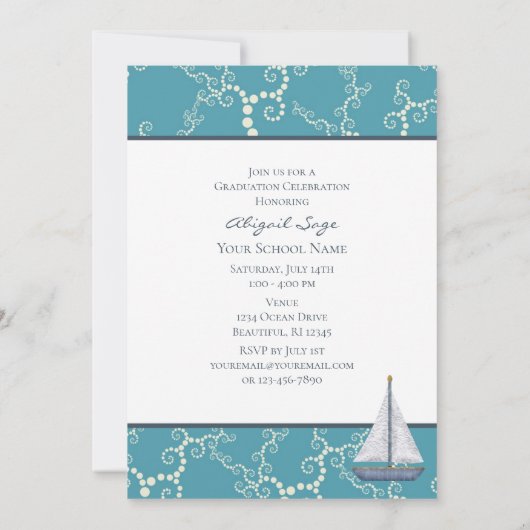 Nautical Sailboat and Swirling Water Afstuderen Kaart (Achterkant)