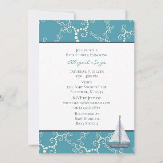 Nautical Sailboat and Swirling Water Baby shower Kaart (Achterkant)