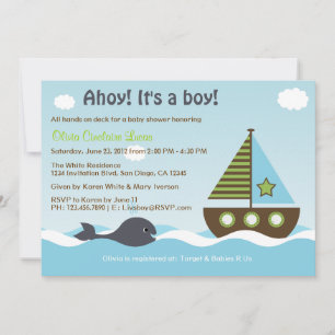 Nautical Sailboat Baby Boy Baby shower Uitnodiging