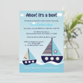 Nautical Sailboat Baby Boy Baby shower Uitnodiging (Staand voorkant)