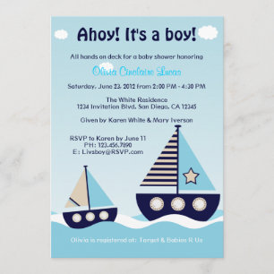 Nautical Sailboat Baby Boy Baby shower Uitnodiging